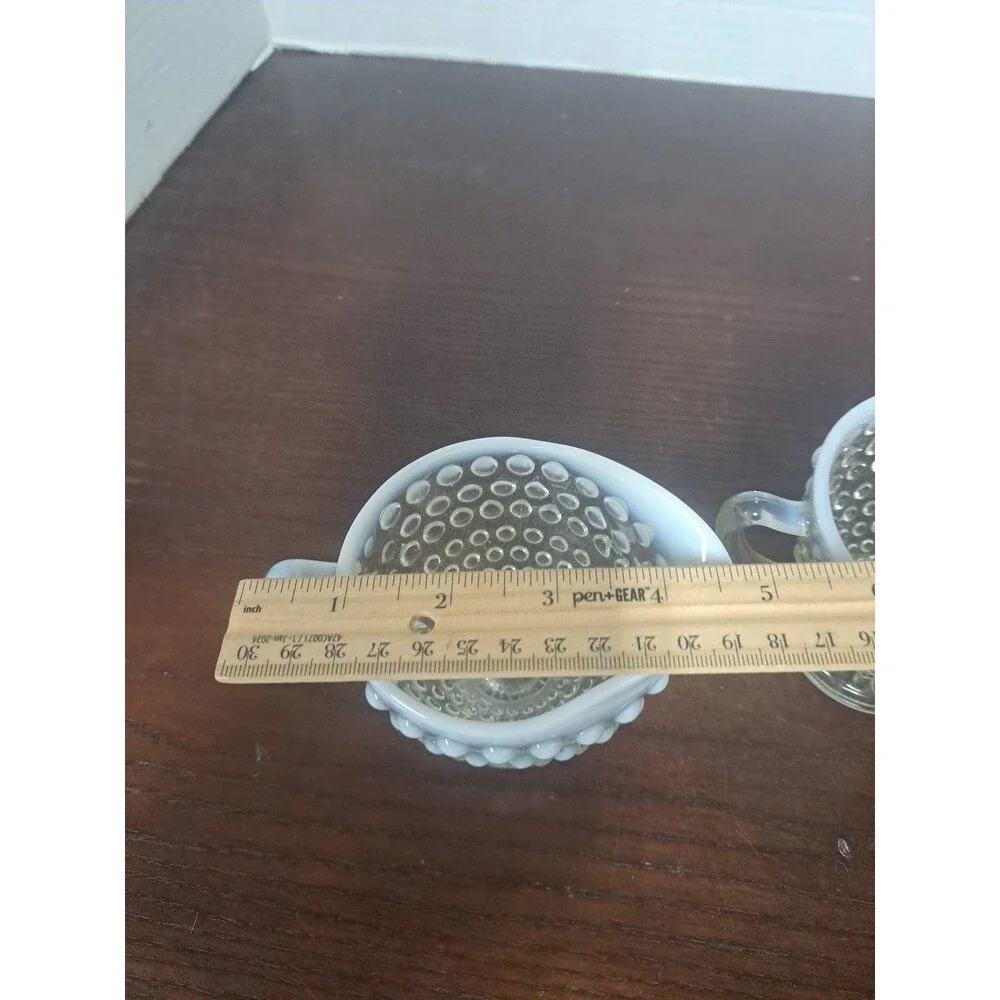 1940s Anchor Hocking Opalescent Hobnail Open Sugar Bowl And Creamer